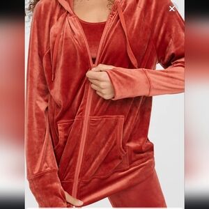 Offline by Aerie Size M After Party Velour Oversized Full Zip Hoodie Red Orange